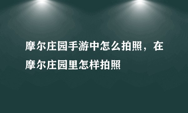 摩尔庄园手游中怎么拍照,在摩尔庄园里怎样拍照