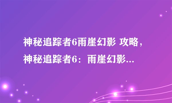 神秘追踪者6雨崖幻影 攻略，神秘追踪者6：雨崖幻影攻略指南