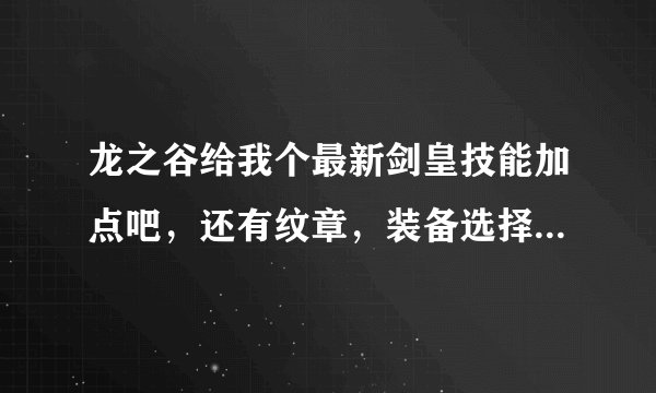 龙之谷给我个最新剑皇技能加点吧，还有纹章，装备选择，全面点的