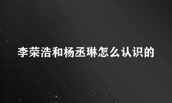 李荣浩和杨丞琳怎么认识的