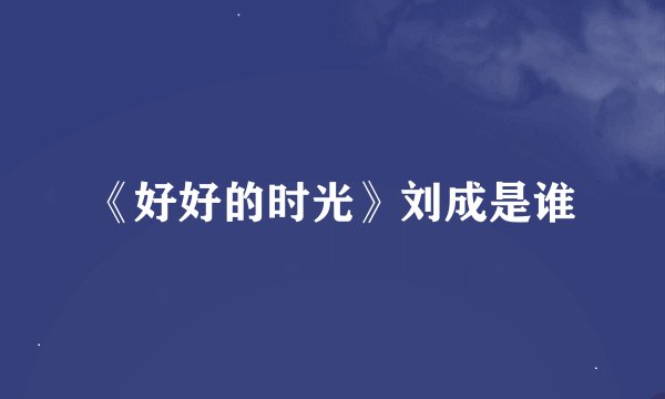 《好好的时光》刘成是谁