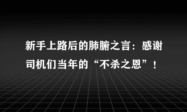 新手上路后的肺腑之言：感谢司机们当年的“不杀之恩”！