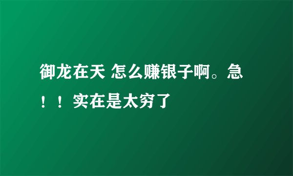 御龙在天 怎么赚银子啊。急！！实在是太穷了