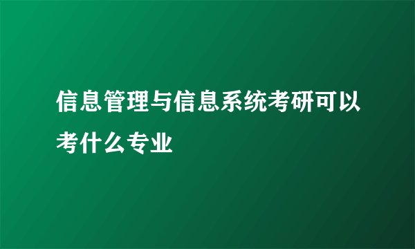 信息管理与信息系统考研可以考什么专业