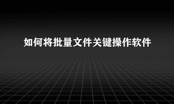 如何将批量文件关键操作软件