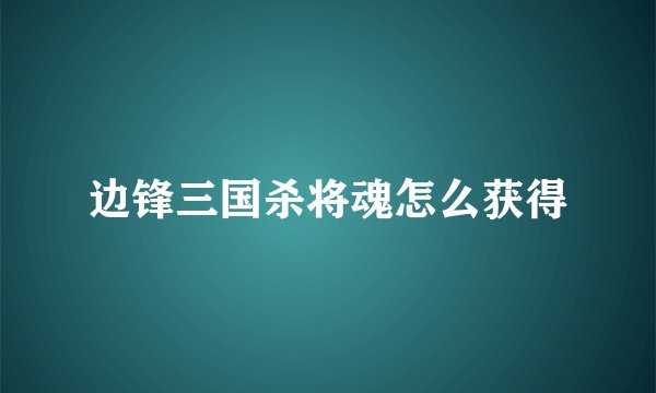 边锋三国杀将魂怎么获得