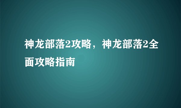 神龙部落2攻略，神龙部落2全面攻略指南