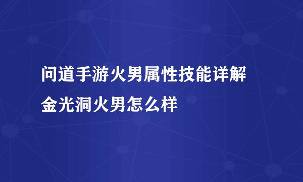 问道手游火男属性技能详解 金光洞火男怎么样
