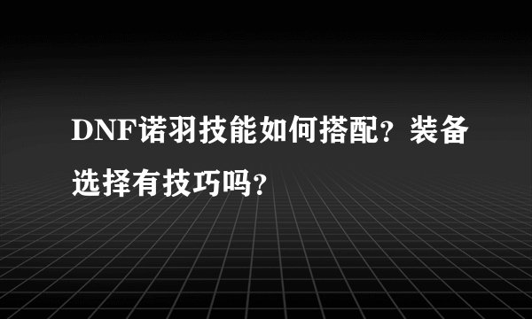 DNF诺羽技能如何搭配？装备选择有技巧吗？