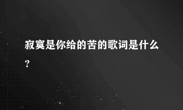 寂寞是你给的苦的歌词是什么？
