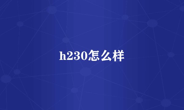 h230怎么样