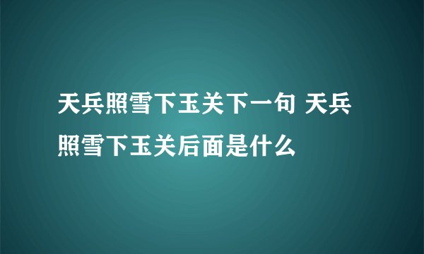 天兵照雪下玉关下一句 天兵照雪下玉关后面是什么