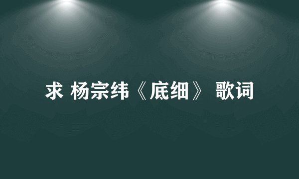 求 杨宗纬《底细》 歌词