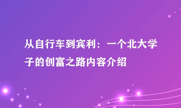 从自行车到宾利：一个北大学子的创富之路内容介绍