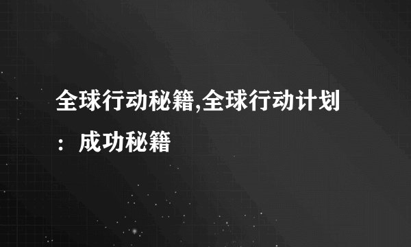 全球行动秘籍,全球行动计划：成功秘籍