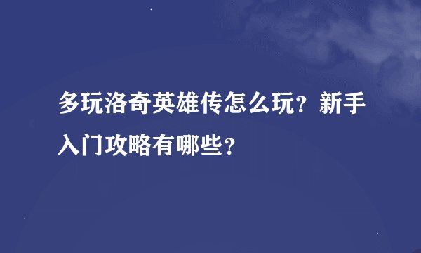多玩洛奇英雄传怎么玩?新手入门攻略有哪些?