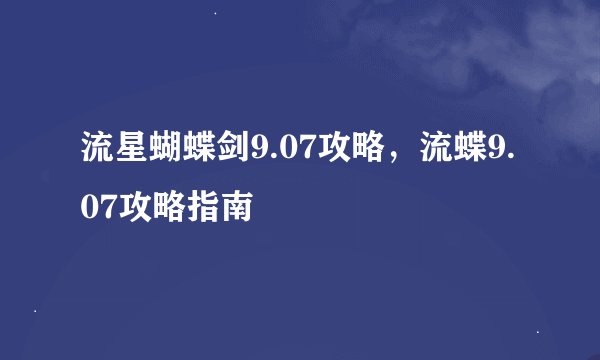 流星蝴蝶剑9.07攻略，流蝶9.07攻略指南
