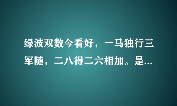 绿波双数今看好，一马独行三军随，二八得二六相加。是什么生肖？求解