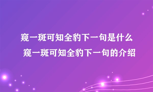 窥一斑可知全豹下一句是什么 窥一斑可知全豹下一句的介绍