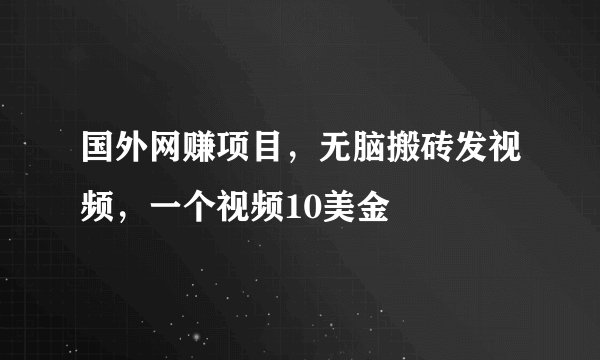 国外网赚项目，无脑搬砖发视频，一个视频10美金