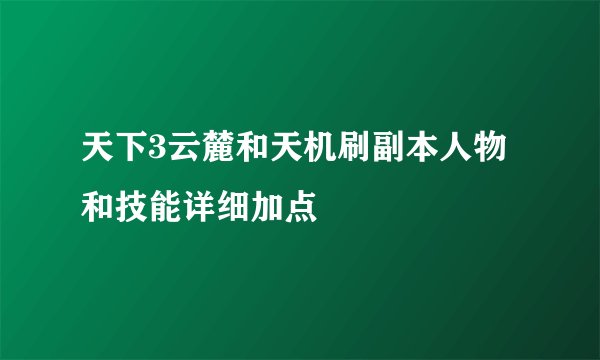 天下3云麓和天机刷副本人物和技能详细加点