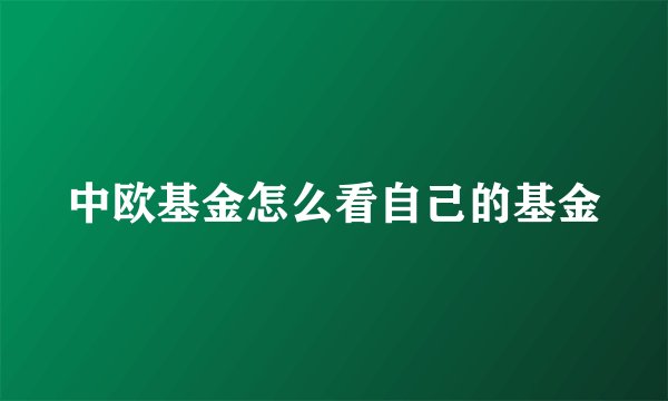 中欧基金怎么看自己的基金
