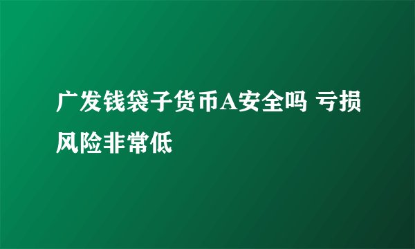 广发钱袋子货币A安全吗 亏损风险非常低