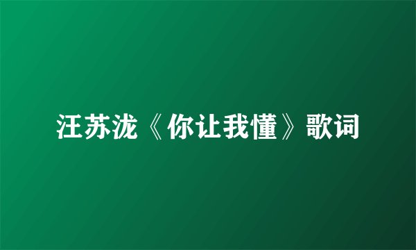 汪苏泷《你让我懂》歌词
