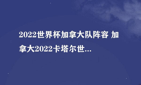 2022世界杯加拿大队阵容 加拿大2022卡塔尔世界杯大名单