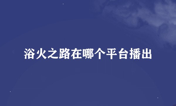 浴火之路在哪个平台播出