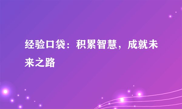 经验口袋：积累智慧，成就未来之路