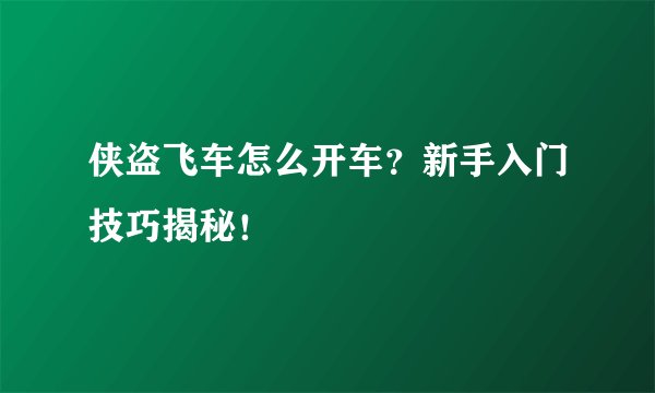 侠盗飞车怎么开车？新手入门技巧揭秘！