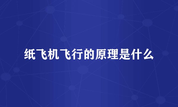 纸飞机飞行的原理是什么