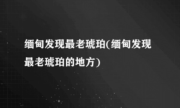 缅甸发现最老琥珀(缅甸发现最老琥珀的地方)