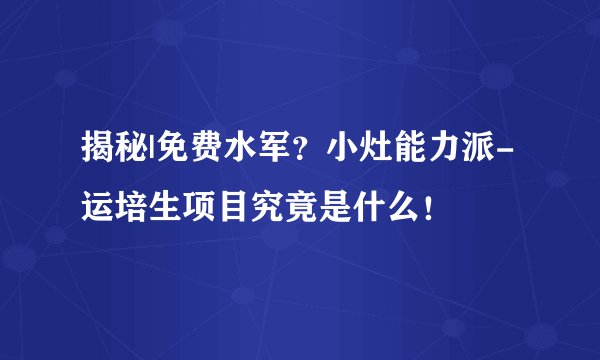 揭秘|免费水军?小灶能力派-运培生项目究竟是什么!