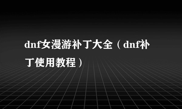 dnf女漫游补丁大全（dnf补丁使用教程）