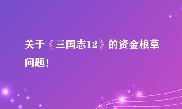 关于《三国志12》的资金粮草问题！