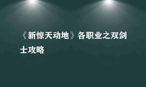 《新惊天动地》各职业之双剑士攻略